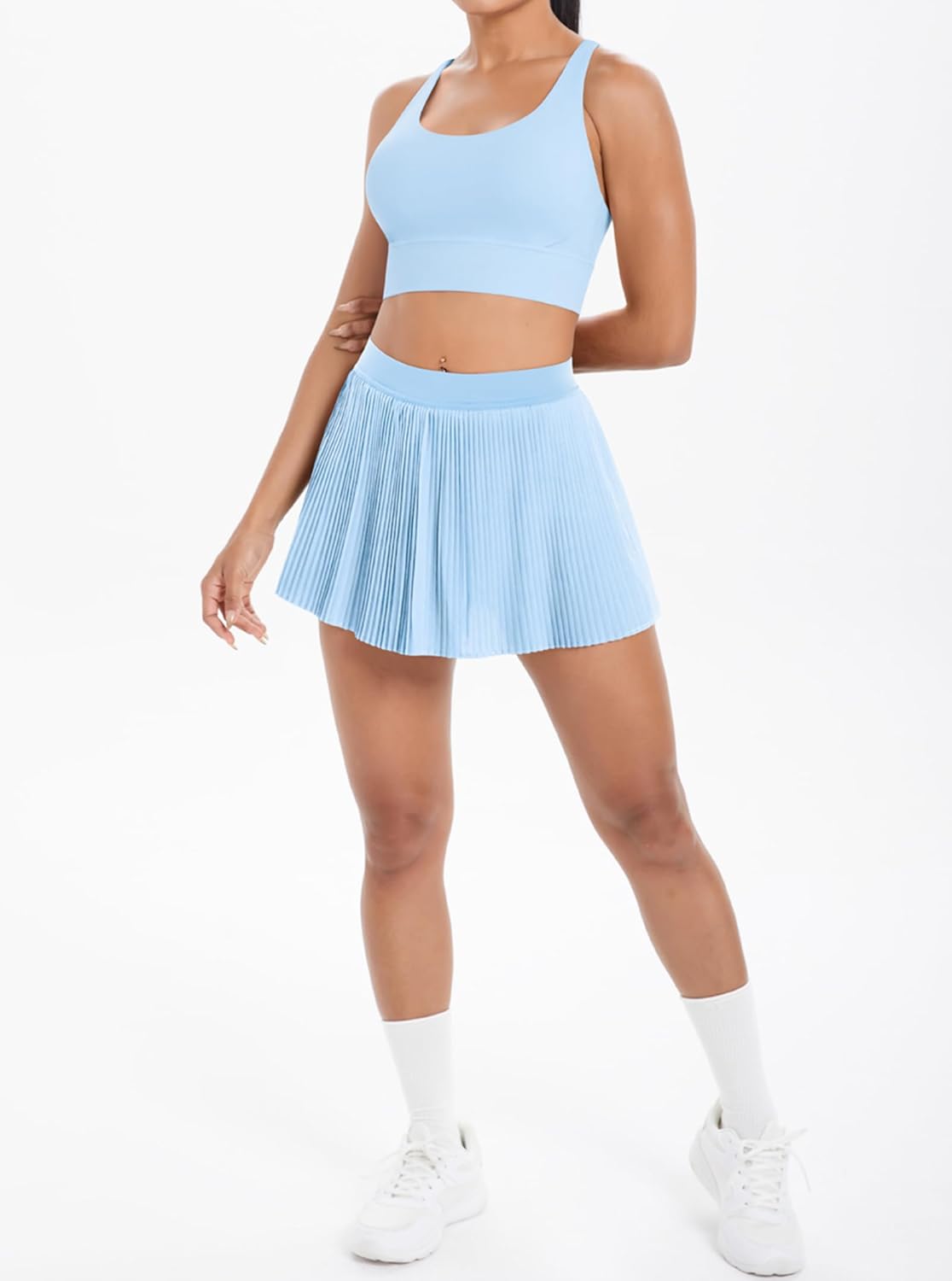 2 Piece Workout Sets for Women Pleated Tennis Skirt Athletic Skort Set Padded Crop Tank Tops Golf Summer Outfits