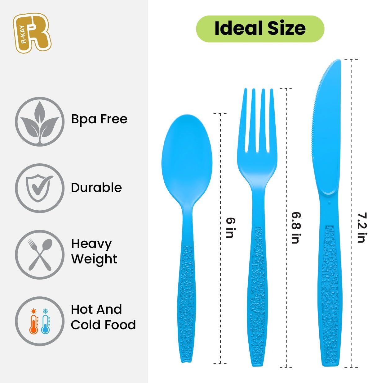 R-kay 400 Pcs Blue Plastic Silverware Heavy Duty Blue Forks Spoons And Knives Plastic Ware Set - BPA Free, Heat Resistance Disposable Silverware For Party