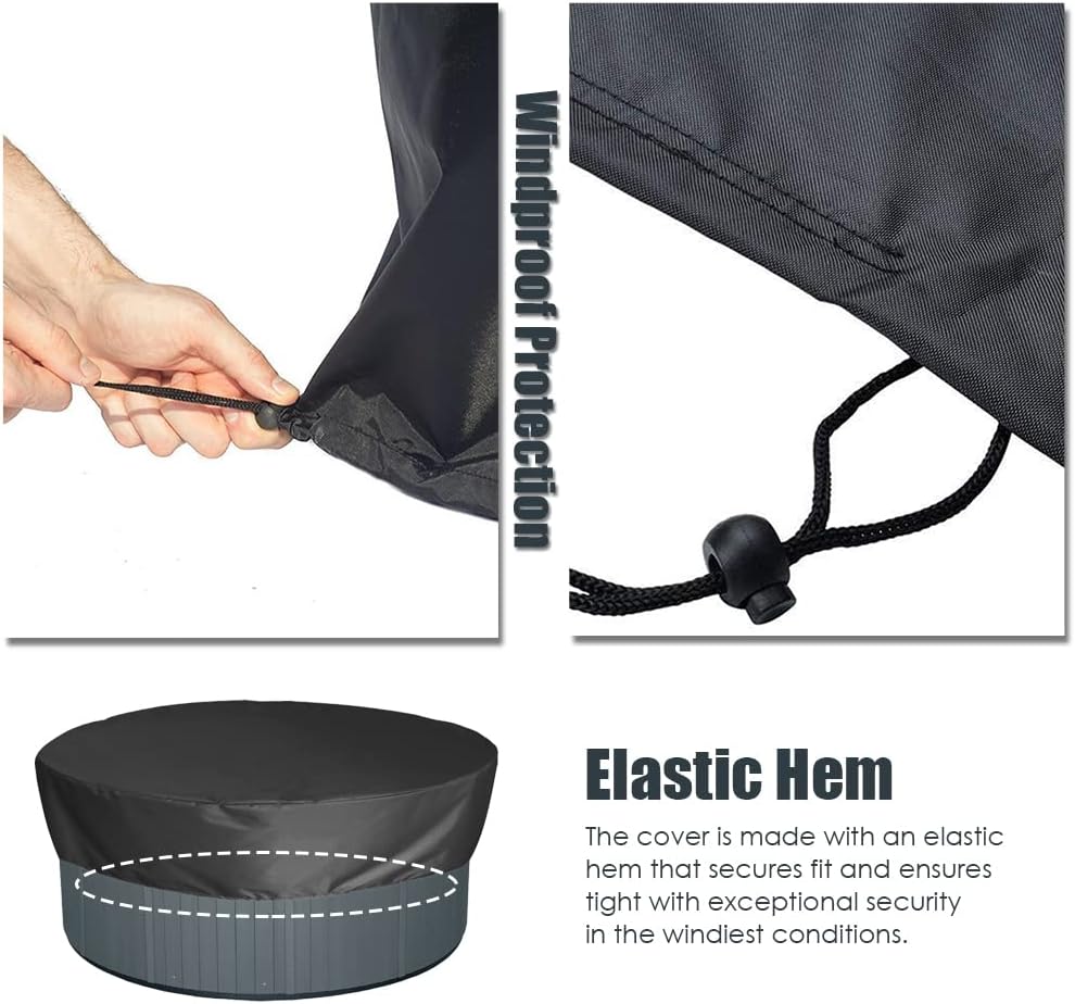 Round Hot Tub Cover Outdoor Waterproof Swimming Pool Protector with Drawstring Message Spa Furniture Cover Black