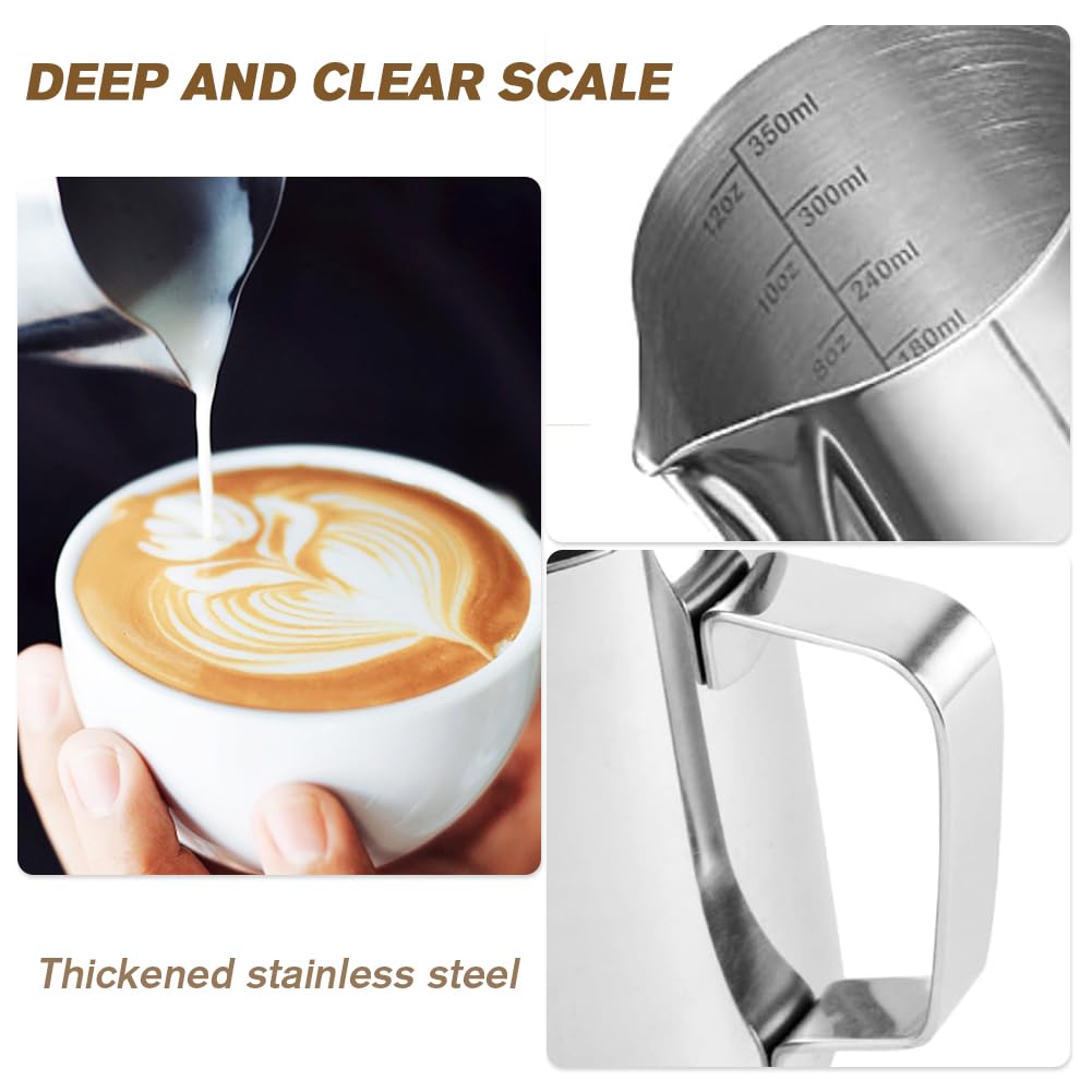 Brocca In Acciaio Inox 2L Con Coperchio E Scala Graduata – Misurino A Bocca Larga, Beccuccio A V, Per Latte Art, Tè E Cucina