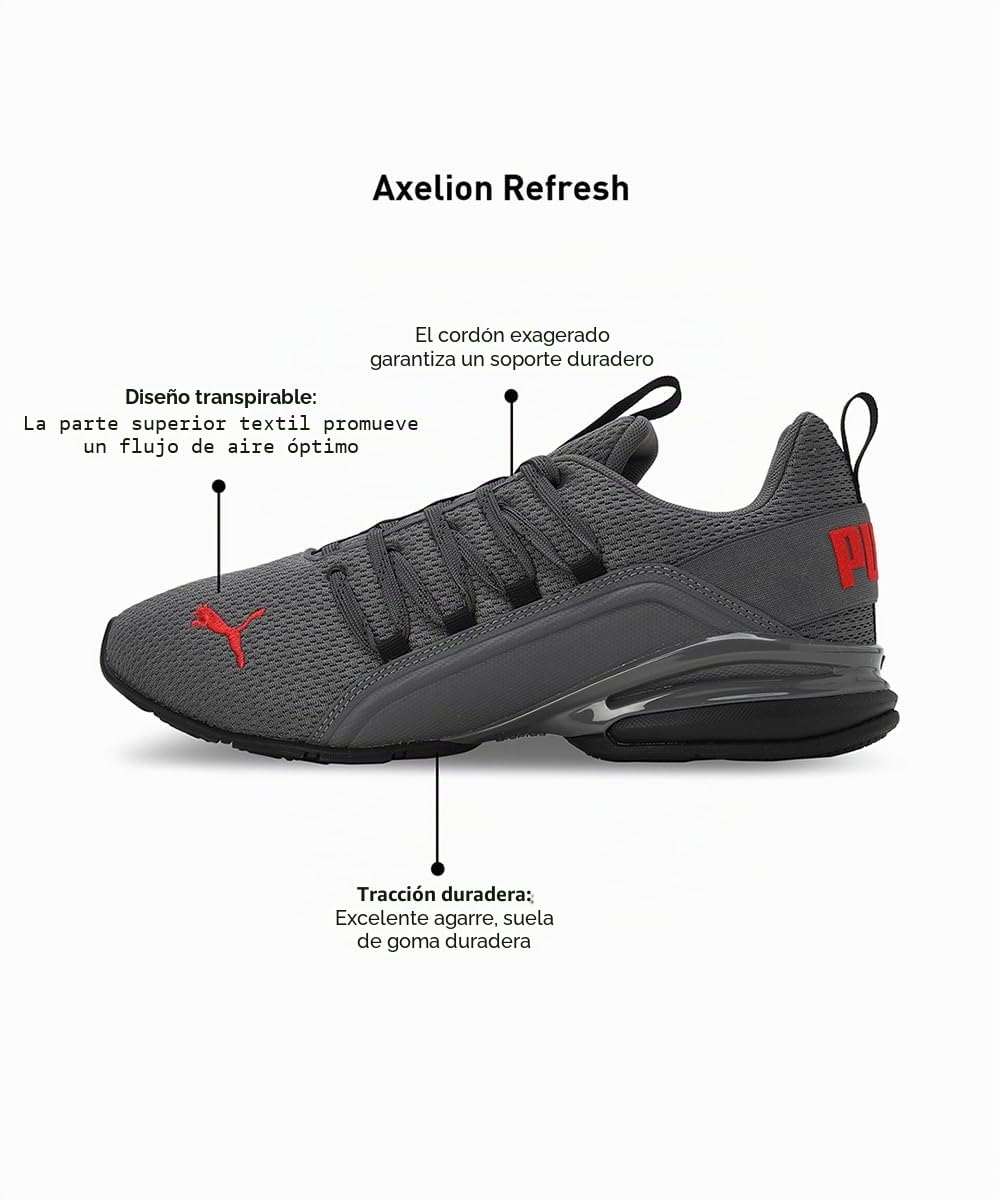 PUMA Zapatillas de Running Hombre Axelion Refresh 43, Black Cool Dark Gray Red