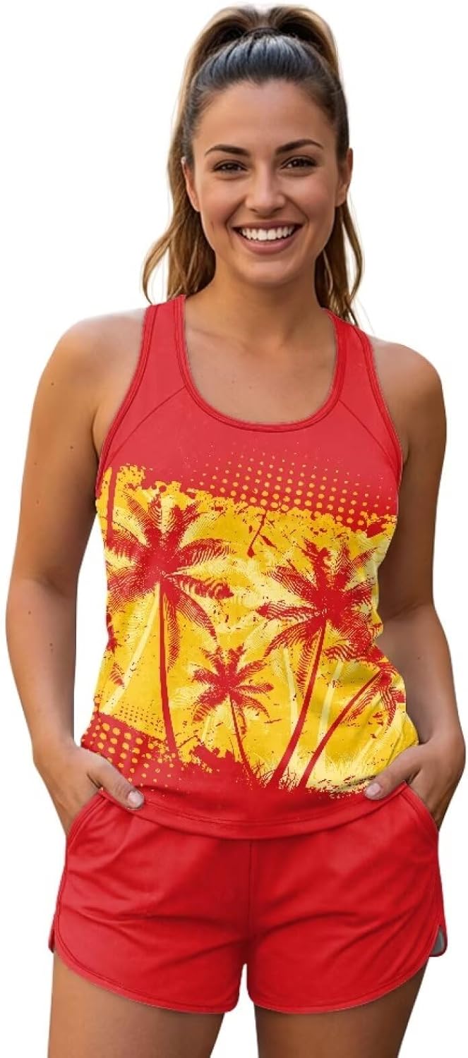 Ystardream Modest Two Piece Tankini Swimsuits for Women Tank Top with Swim Shorts Summer Swimwear