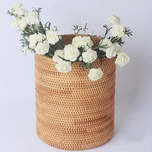 KODENG Handmade Rattan VASE Trash Can, Cylinder Storage, Desktop Trash Can, Rattan Trash Can Storage Basket (20CM) - Image 4