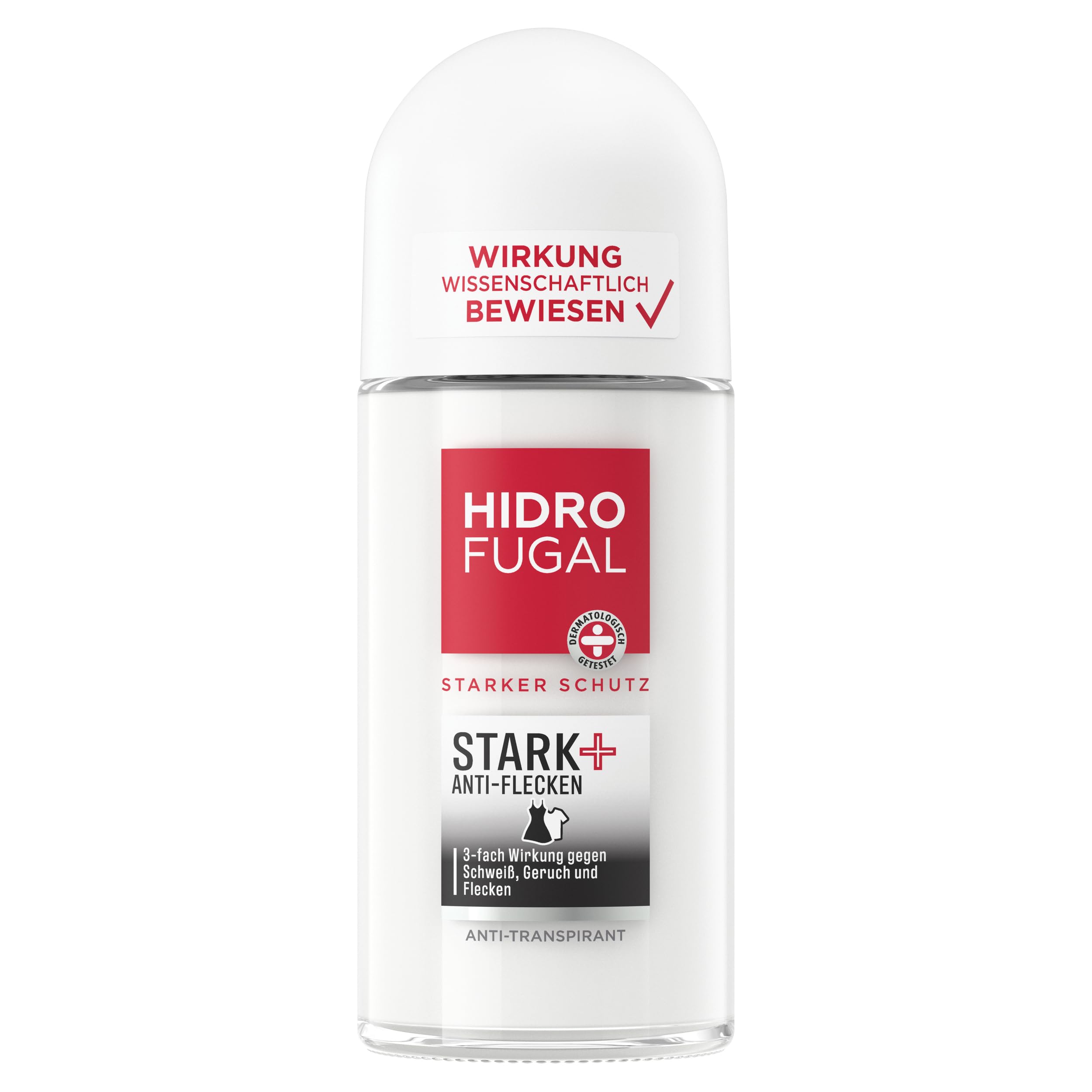 Hidrofugal STARK + ANTI-FLECKEN Roll-on, starker Deo Schutz gegen Schweiß, Geruch und Flecken, Antitranspirant ohne Ethylalkohol gegen Achselnässe & Körpergeruch (50 ml)