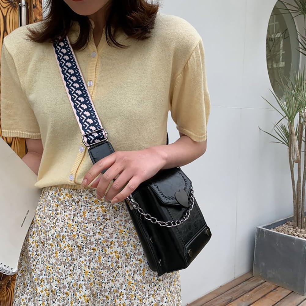 Vintage Double-deck Riveted Chain Crossbody Bag, Large Capacity Wide Strap Handbag, PU Vertical Shoulder Wallet For Women