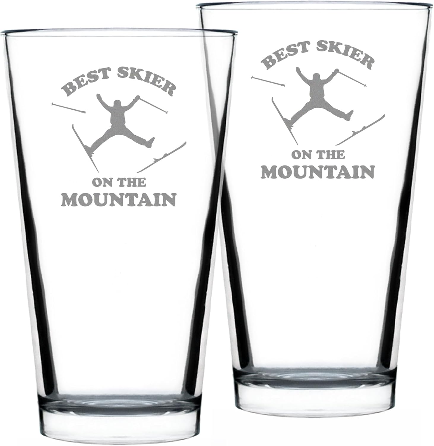Best Skier - Pint Glass for Beer - Unique Skiing Themed Decor and Gifts for Mountain Lovers - Set of 2-16 oz Glasses