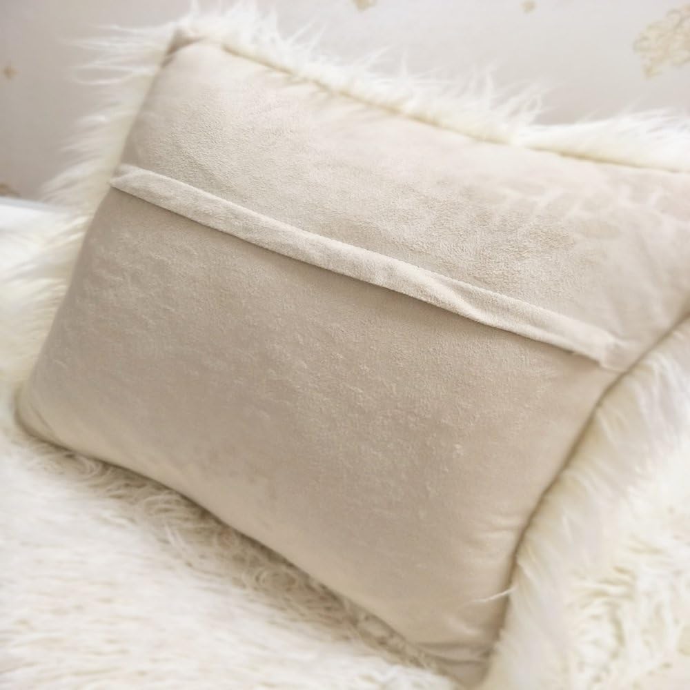 Luxury Tibetan Lamb Fur Pillowcase Decorative Cushion Covers for Couch, Sofa, Living Room (White, 24x24in)