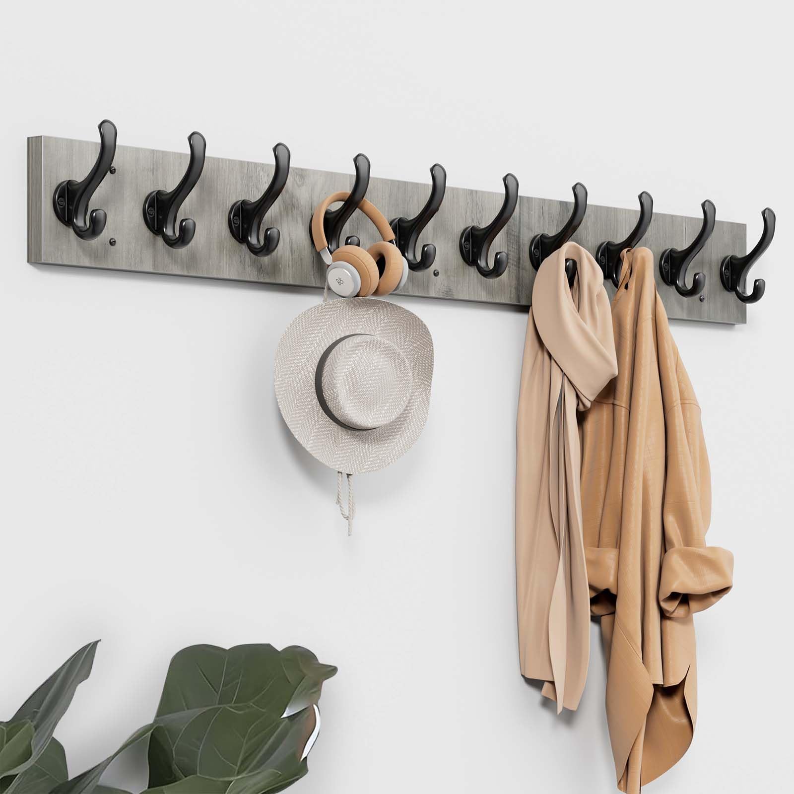 38.6" Farmhouse Coat Rack Wall Mount, Long Coat Hooks for Wall, Entryway Coat Rack with 10 Hooks, Rustic Coat Hanger Wall Mount, Heavy Duty Wall Coat Hooks for Hanging Coat, Hat, Bag, Jacket