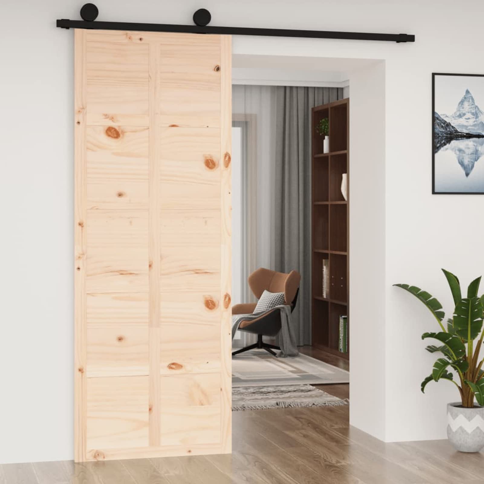 Tidyard Porta del Granaio,Porta Scorrevole in Legno,Porta Scorrevole Interna 80x1,8x214 cm in Legno Massello di Pino