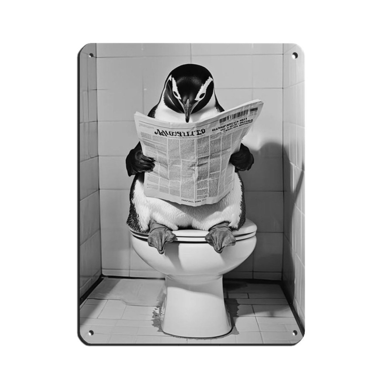 Lxwnze 30L X 40W Cm Penguin Sitting On The Toilet Reading Newspaper Tin Sign Vintage Metal Pub Club Cafe Bar Home Wall Art Decoration Poster Retro 12X16inch(30X40cm)