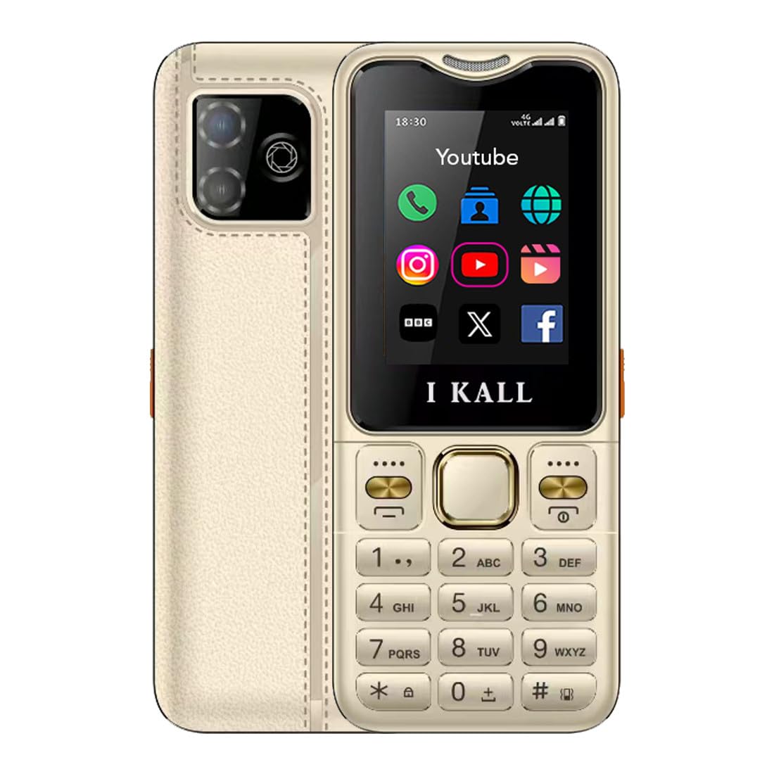 IKALL I9 4G Keypad Feature Phone | 2.4" Display, 2500mAh Battery, Type-C Charging | Dual SIM, Bluetooth | Pre-Loaded Facebook & YouTube Apps (Golden)