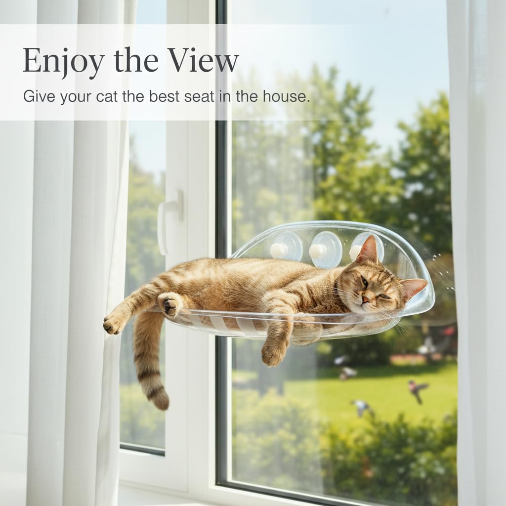 Perchoir Fenêtre Chat Transparent, Plastique - Facile à Nettoyer - hamac pour Chat - 52x32x21 cm - Caoutchouc - pour Les Chats
