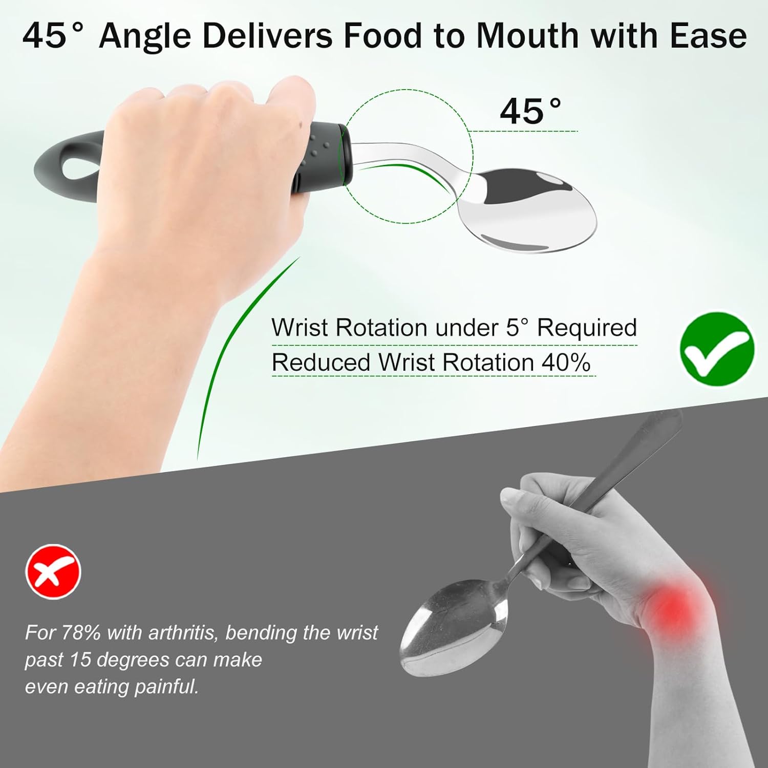 KintKita Adaptive Utensils for Elderly 4 Piece, 2.9 oz Weighted Silverware for Hand Tremors, 45°Angled Parkinsons Utensils for Elderly, Arthritis, Weak Hand Grip, Right-Handed Use