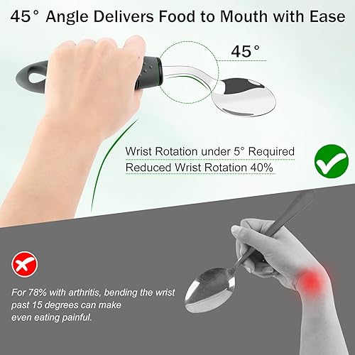 Miniatura 4 de Utensilios adaptativos para ancianos, 4 piezas, cubiertos con peso de 2.9 onzas para temblores de manos, utensilios de Parkinson en ángulo de 45