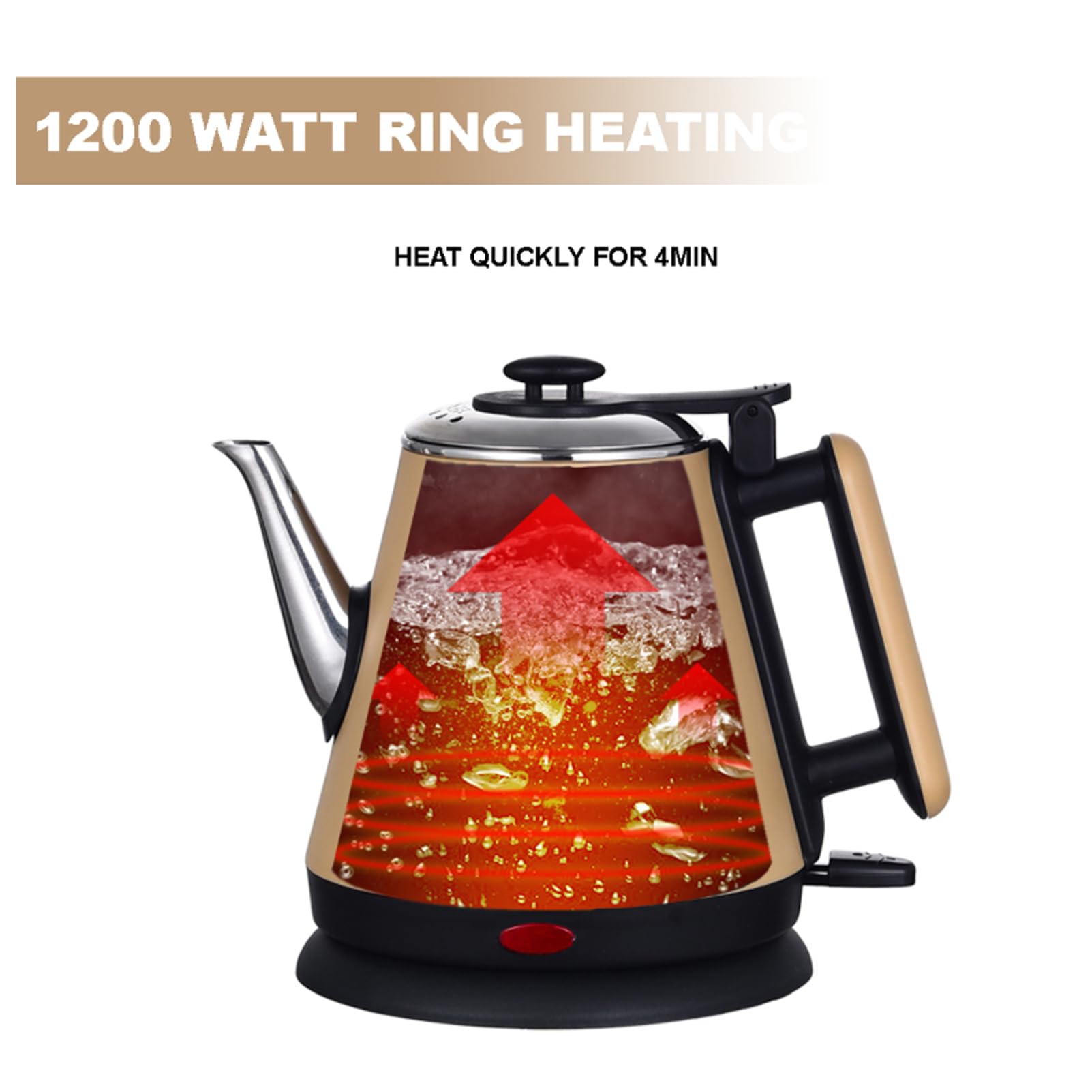 Hervidor eléctrico inalámbrico de acero inoxidable cepillado de 1,2 l, silencioso y de ebullición rápida, 1 kW, mango antiescaldaduras, pico vertedor perfecto, amarillo, talla única