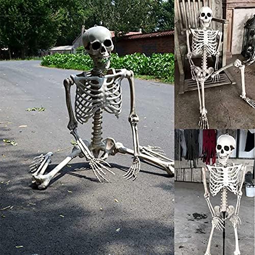 Halloween Skeleton Life Size Full Body Posable Joints Skeletons Life Size Skull Hand Life Body Anatomy Model Decor Halloween Skeleton Decorations for Halloween Party Haunted House Supplies (A)