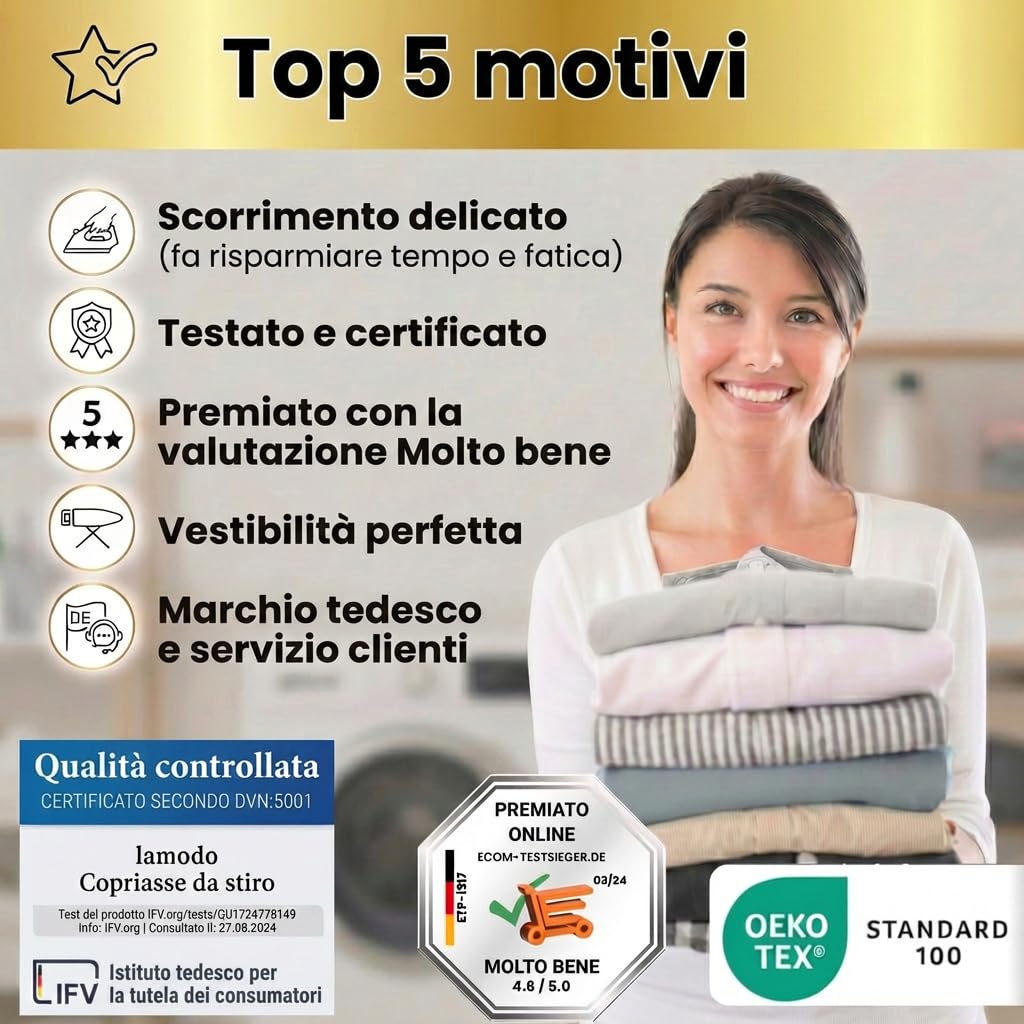 Copriasse da stiro 120x40 cm - Copriasse da stiro in cotone - Adatto alla stiratura a vapore - Imbottitura extra spessa + elastico e tenditori, 115-122 cm - 35-45 cm