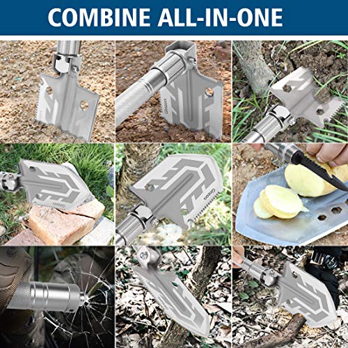 Ginzors Camping Shovel - Tactical Survival Shovel Multitool With Saw, Knife & Magnesium Flint - Multifunctional Military Folding Shovel For Garden, Fishing, Backpacking, Hiking, Trench, Digging(97Cm) #TOP6