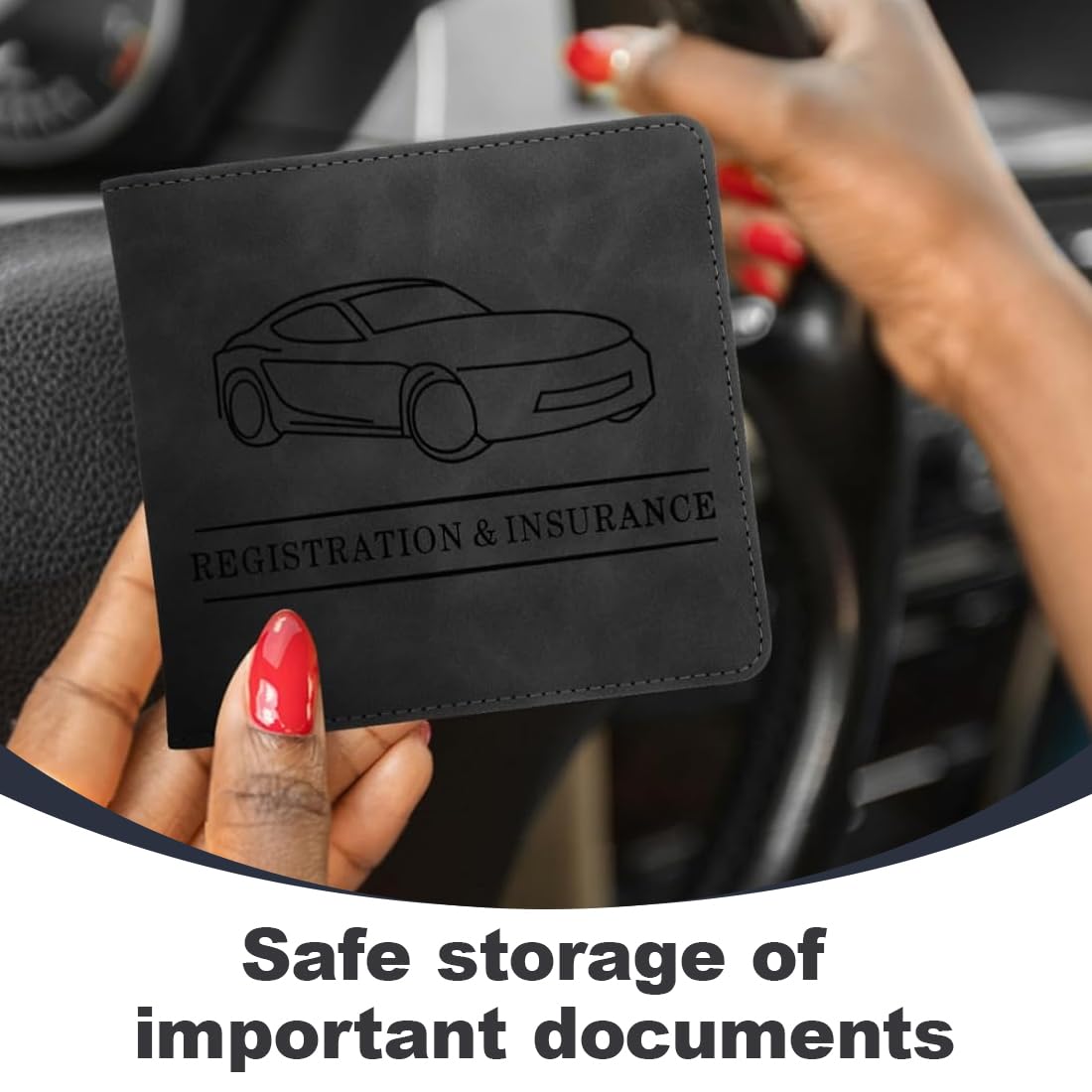 Porta Documentos para Coche – 1 unidad, Funda Compacta de cuero sintético para Registro del Vehículo, Ideal como Porta Documentos de Coche (Negro)