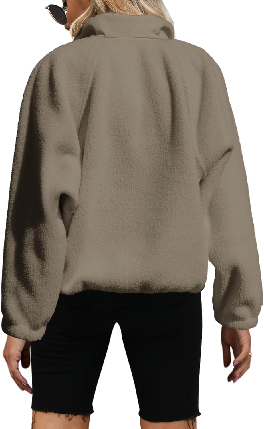 Yanekop Womens Fuzzy Fleece Pullover Sherpa Sweatshirt Long Sleeve Button Down Sweater Winter Fleece Jacket with Pockets - Image 2