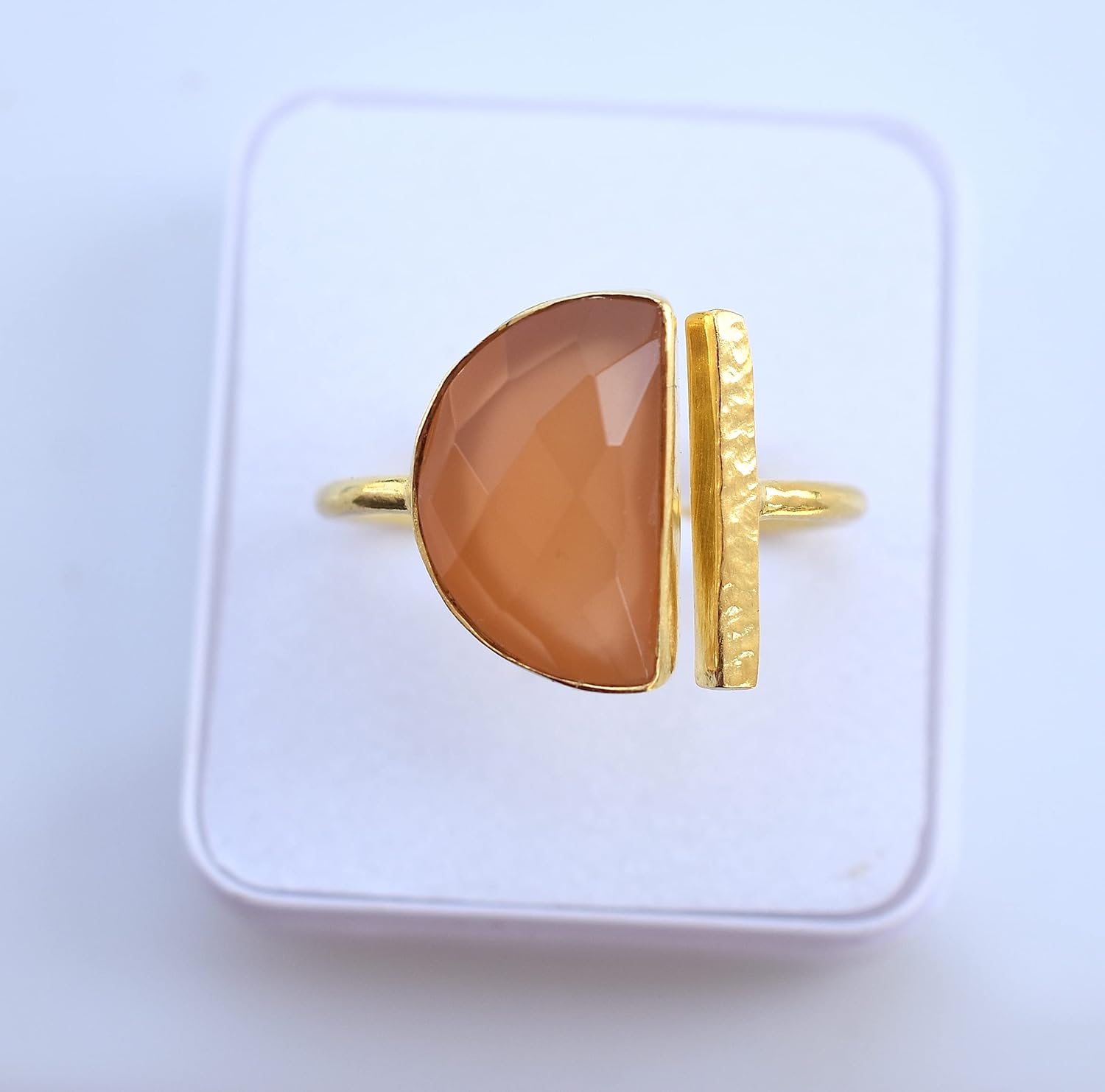 Veracity Jewelry Peach moonstone Ring * Rings for Girls * Rings for women - Boho Rings - Minimalist Rings - Rings for Women * Gold Plated Rings * Gemstone Rings * June Birthstone Rings * VR-196