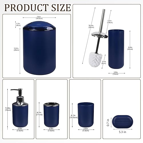 Miniatura 9 de CERBIOR Juego de accesorios de baño de 6 piezas incluye dispensador de jabón, soporte para cepillo de dientes, taza para cepillo de dientes,