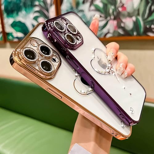 Miniatura 3 de KERZZIL Bling Glitter Heart - Funda compatible con iPhone 14 Pro Max, bonito protector de cámara completo brillante para mujer, diseño de fundas