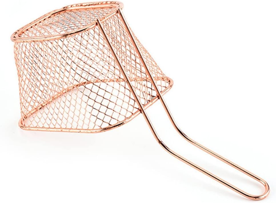 Chip Basket Stainless Steel French Fries Basket Mesh Kitchen Frying Tools Colander Chips Fryer Cooking Frying Basket Strainer Fry Basket (Color : Gold, Size : 1PCS)