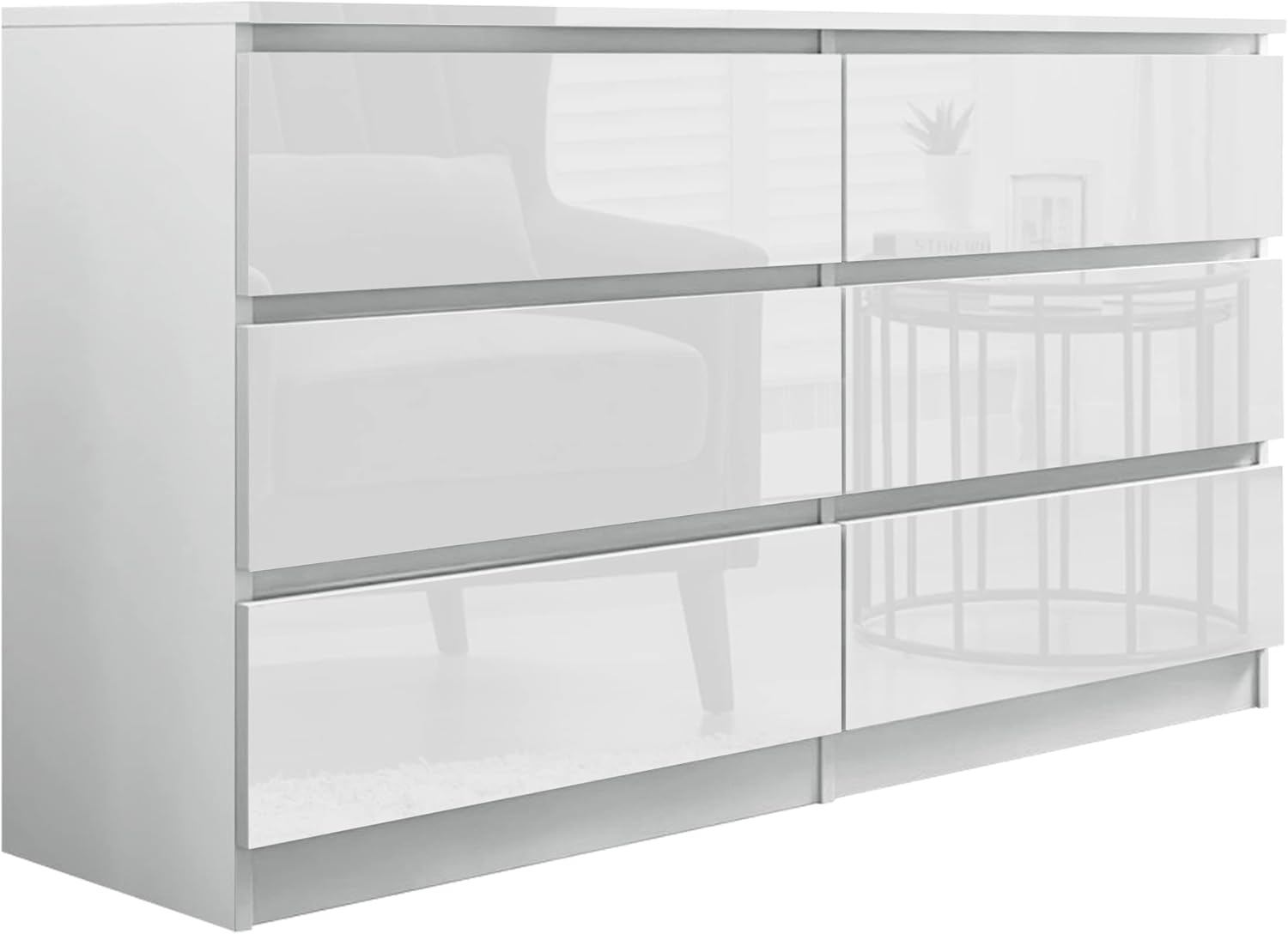 Blisswood High Gloss Chest of Drawer, 6 Drawer Bedroom Chest of Drawer