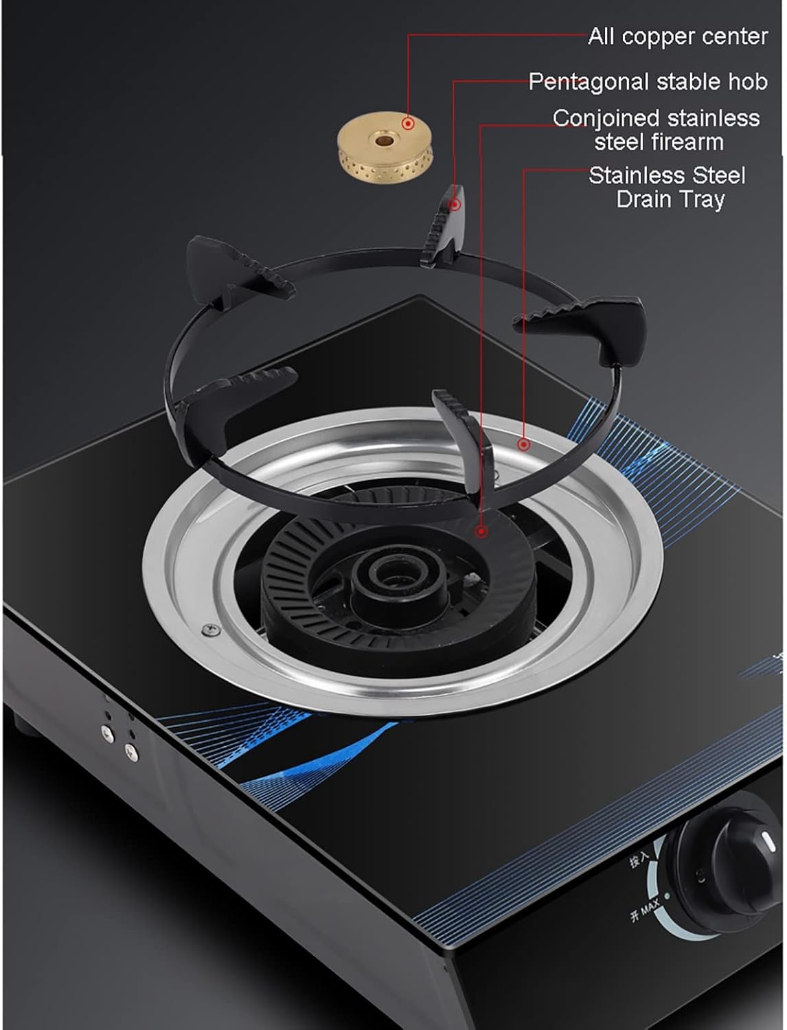 Gas cooktop Desktop Burners Gas Hob gas hob Black Tempered Glass 4.5KW Desktop Gas Cooktop With Safety Child Lock Knob For Compact Living, Kitchen, Camping Or Caravans(C,LPG)