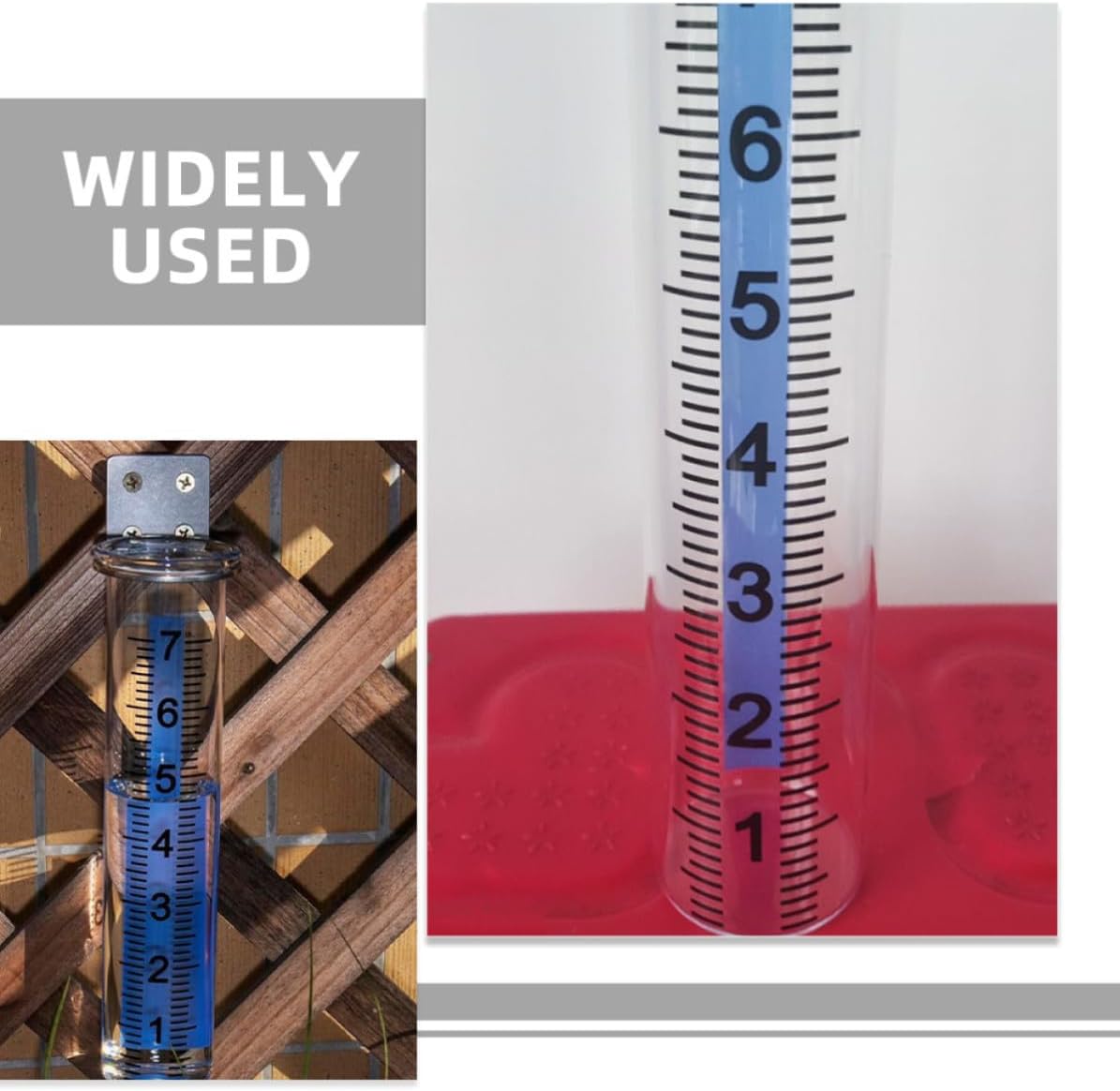 Outdoor Rain Gauge with Stainless Steel Rack, 7 Inch Glass Measuring Tool image 3