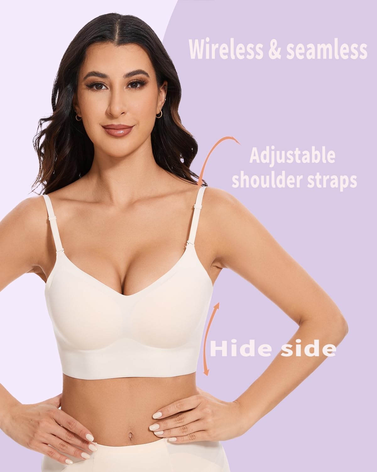 Low Back Bra - Backless Bra, V Neck Bralette for Women Wireless Multiway Convertible Halter Bras - Image 3