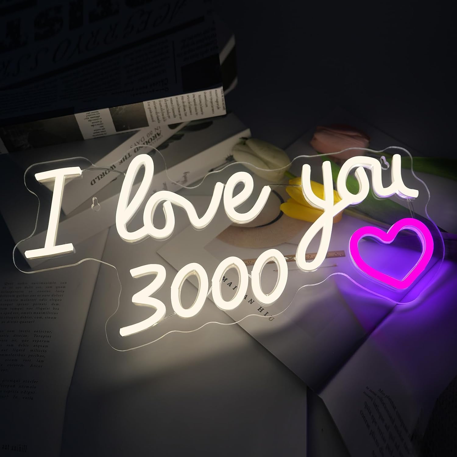 Valentine’s Day “I Love You 3000” Neon Sign with Heart, Romantic LED Wall Light for Bedroom Decor, Love Quote Neon Gift for Couples, Anniversary, Proposal, Date Night Home Decor