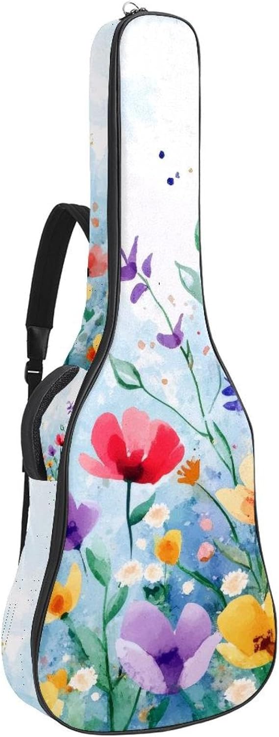 Cute Toy Cars Striped Blue Background Acoustic Guitar Gig Bag, 1 cm Thick Padding Waterproof Guitar Bag Backpack for 40 41 42 Inch Electric Bass Classical Guitars