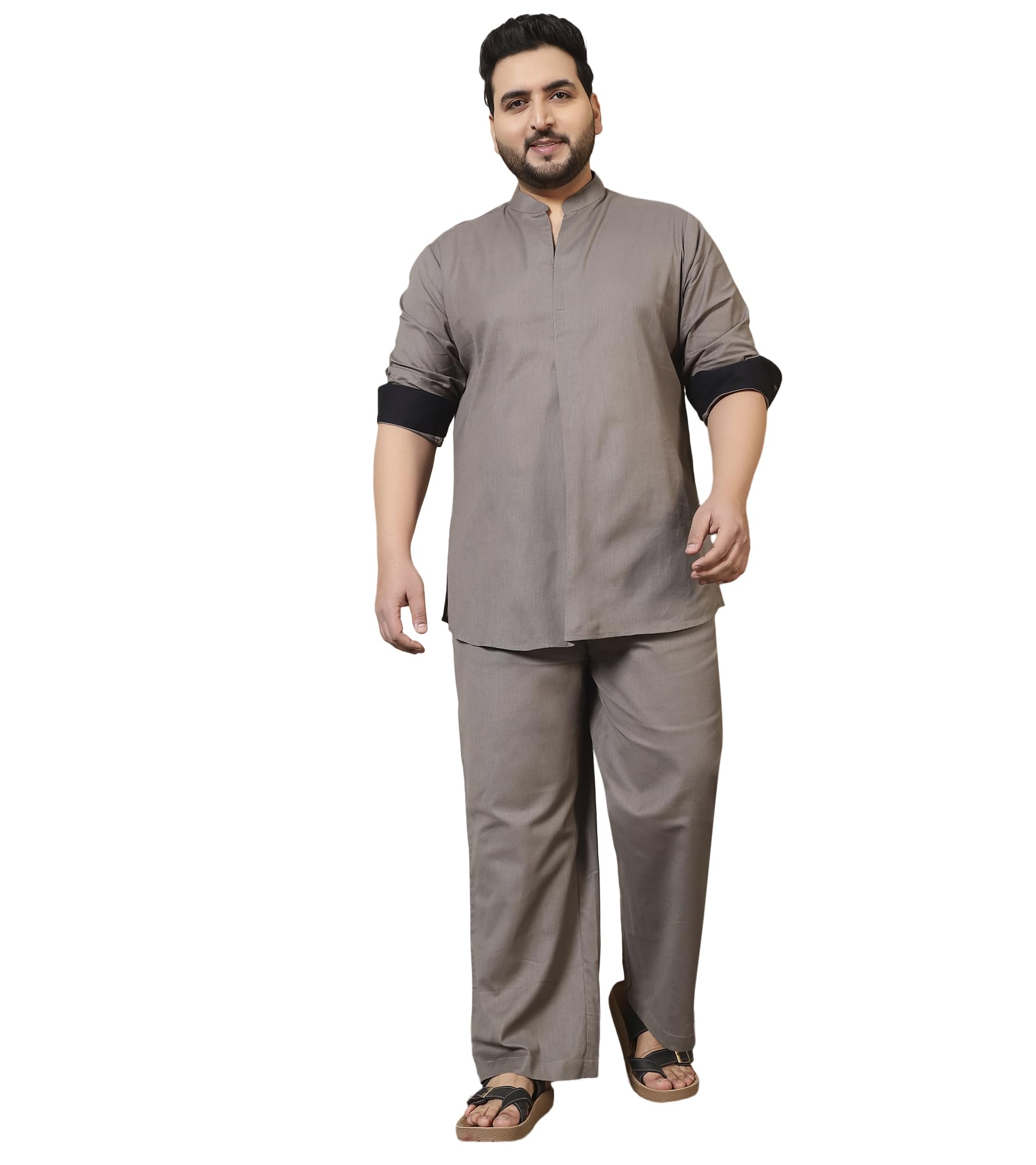 amanush Men's Plus Size Solid Cotton Kurta With Ankle Length Pant Cord Set|Mens Kurta Pajama Set|Mandarin Collar|Cuffed Sleeve|Co ords for Men Fashion|Western Party Casual Wear|Two Piece(Teal Blue)-picture-40