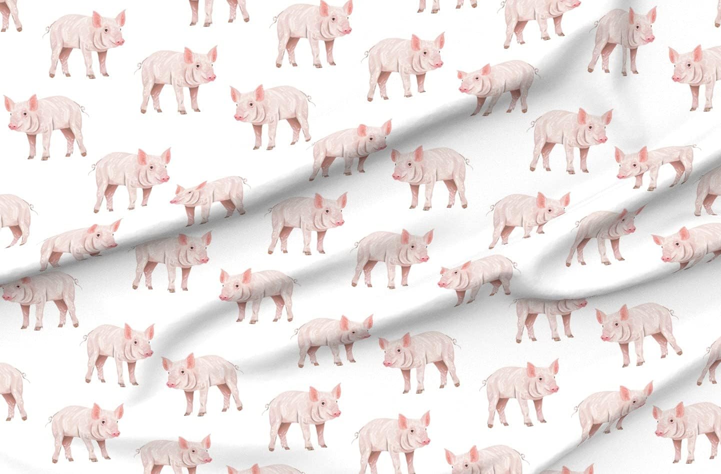 Spoonflower Fabric - Piggies Scale Pig Piggy Pink Farm Printed on Organic Cotton Sateen Fabric by The Yard - Sewing Quilting Apparel Home Decor