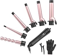 Duomishu 6-in-1 Curling Iron Wand Set: Instant Heat 6 Ceramic Barrels (0.35-1.25"), Adjustable Temp, Glove & Clips for All Hair Types