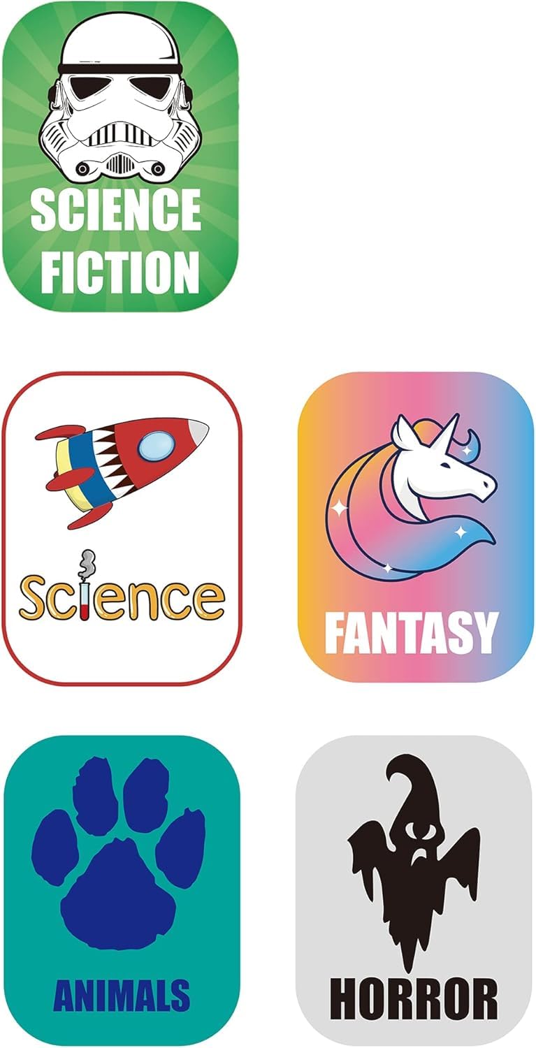 450pcs Genre Book Spine Labels for Library: Classroom Library Classification Stickers for Science Fiction, Science, Animals, Fantasy, Horror
