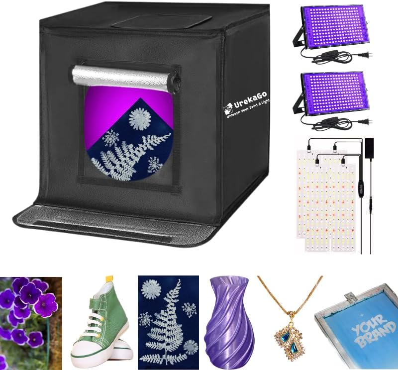 Foldable Exposure Unit | Screen Printing, Cyanotype, 3D Printing Resin Crafts, Shoe Yellowing Removal, UV Glue Curing, 16x16x16 in (100W Portable Exposure Unit)