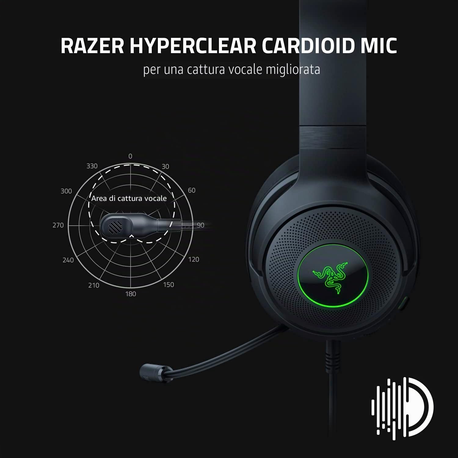 Razer Cuffie da gioco USB cablate Kraken V3 X: struttura leggera - driver triforce da 40 mm - microfono cardioide HyperClear - suono surround 7.1 - illuminazione Chroma RGB - nero