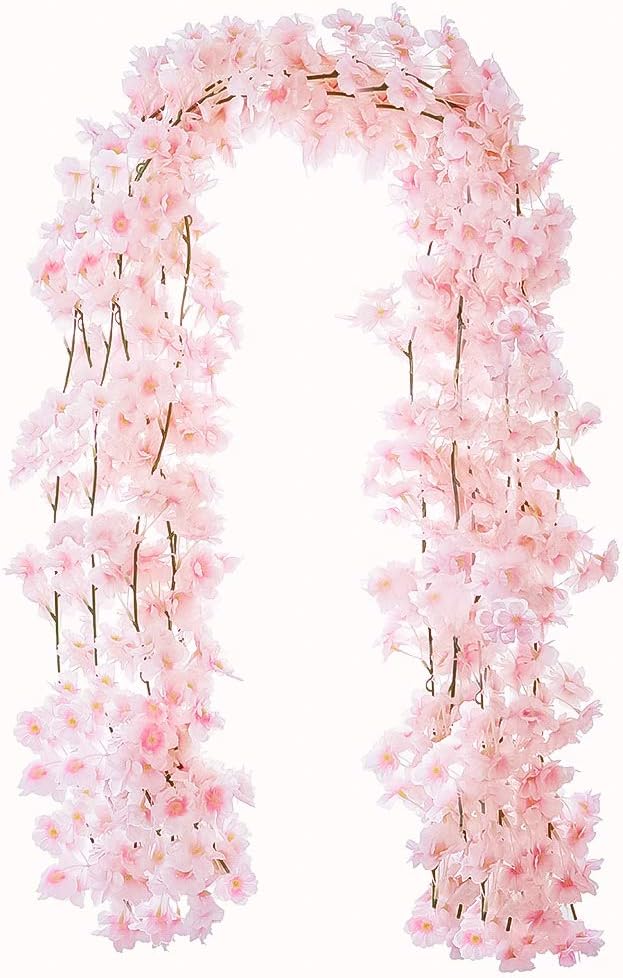 YXMYH 4pcs Artificial Cherry Blossom Flower Vines Hanging Silk Flowers Garland for Wedding Party Home Decor, 5.9 Feet