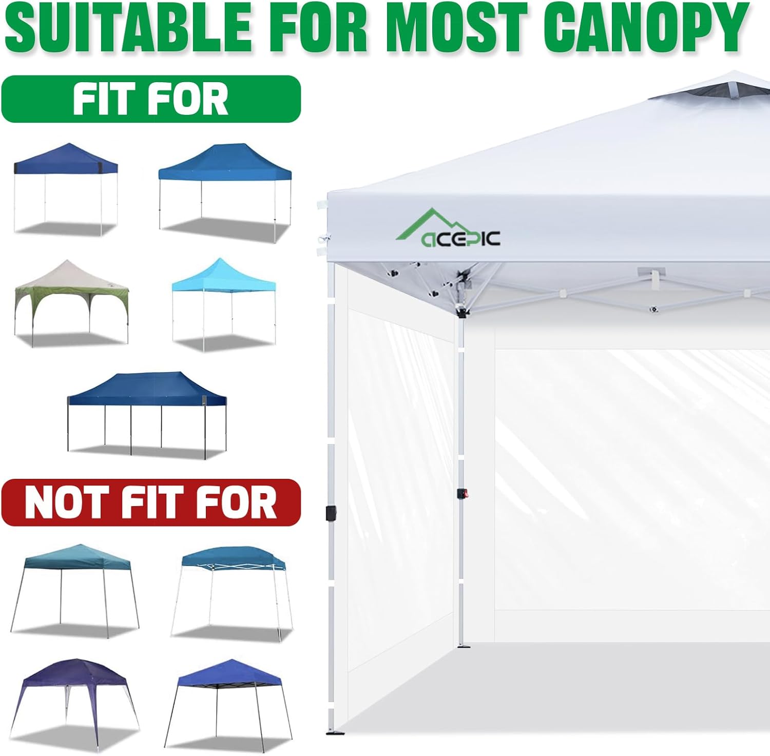 Acepic Clear Canopy Sidewalls for 10x10 Pop Up Tent, Transparent Window Curtain Cloth, 8 Mil PVC Enclosure Fabric with Zipper, Blue (3Pack Sidewalls Only, Not Included Frame&Top)
