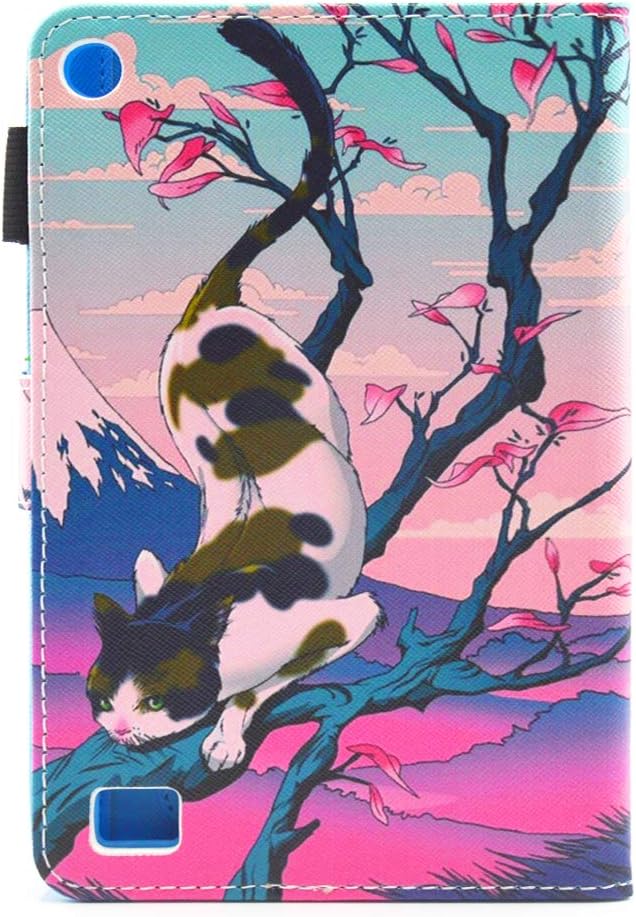 Folio Case for Kindle fire 7, JZCreater Slim Leather Smart Case Cover with Auto Wake/Sleep for All-New Amazon Fire 7 Tablet (7inch Display 5th Generation 2015 & 7th Generation 2017), Cat