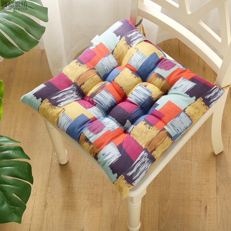 Velvet Chair Cushions for Dining Chairs, Set of 1 2 3 4 5 6,Seat Pads for Kitchen Chairs with Ties,40cm*40cm(15.7in*15.7in) (6, Patchwork Check, 15.7in*15.7in) — image 1