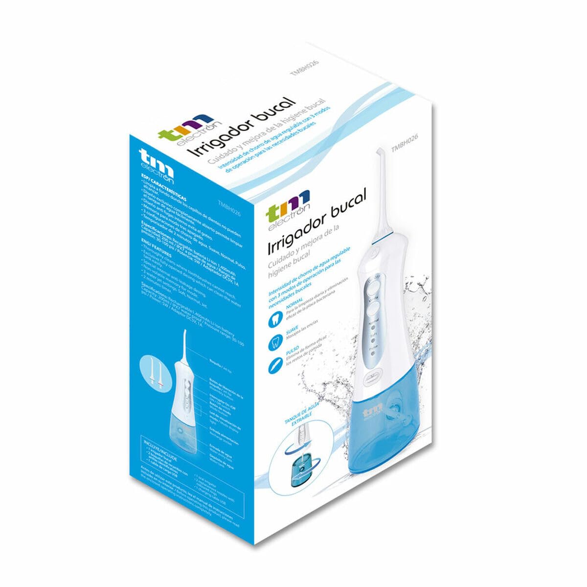 TM Electron TMBH026 irrigador bucal portátil con batería de Litio Recargable por USB, 3 Modos de Uso y 2 boquillas de Recambio