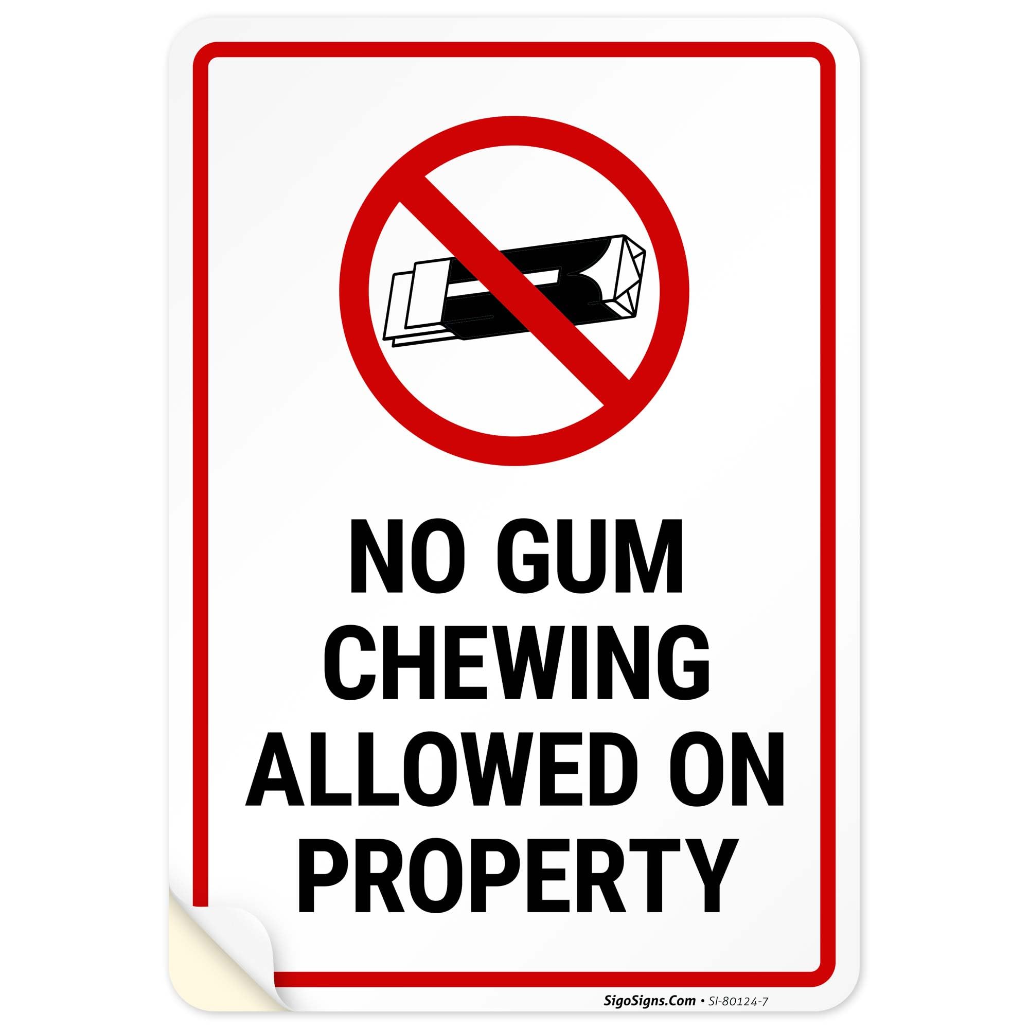 No Gum Chewing Allowed On Property with Symbol Sign, 10x7 Inches, 4 Mil Vinyl Decal Stickers Weather Resistant, Made in USA
