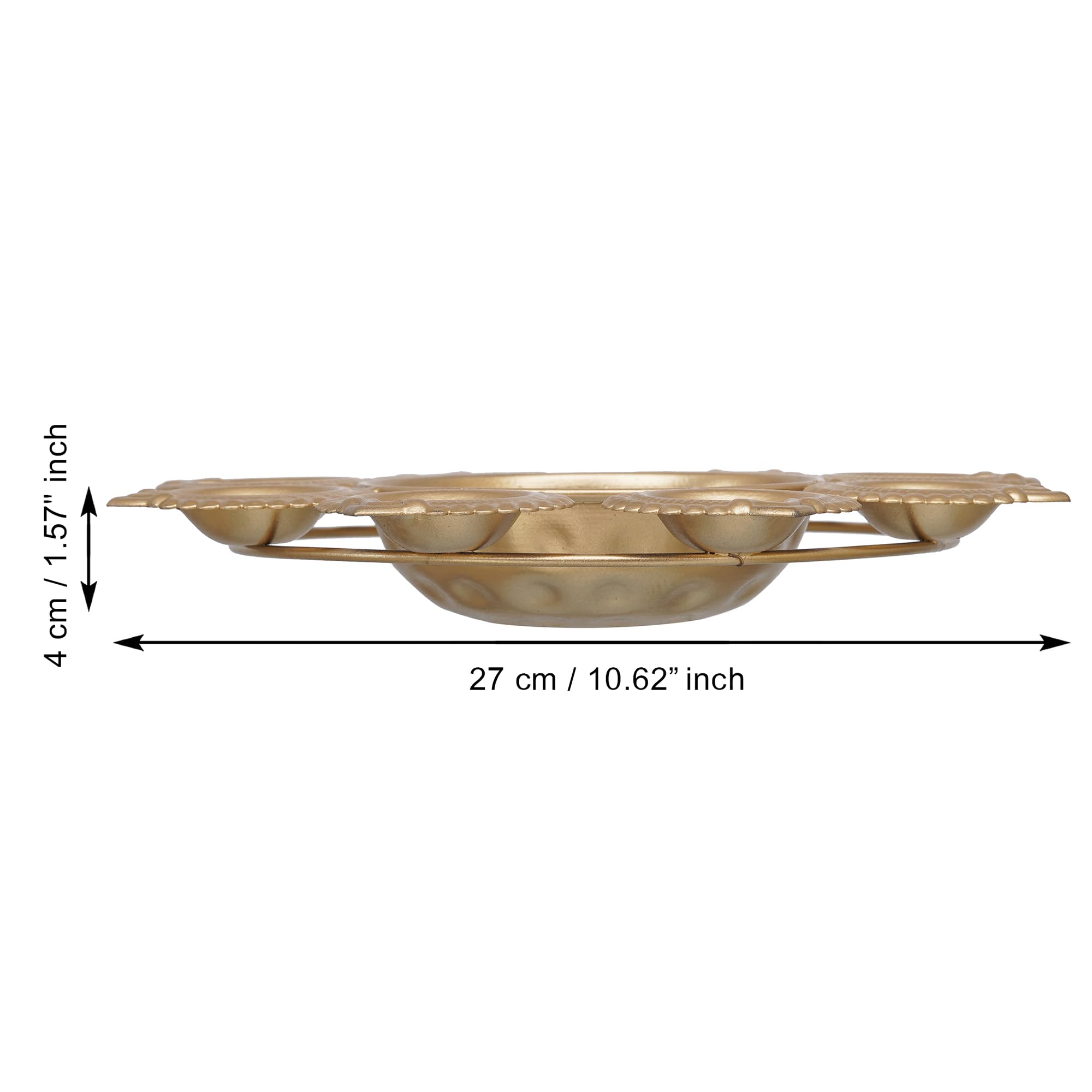 eCraftIndia Golden Metal Handcrafted Decorative Urli with 8 Diyas | Urli Bowl for Home Decor | Urli for Floating Flowers | Diwali Decoration Items for Home Decor | Housewarming Diwali Gift 2