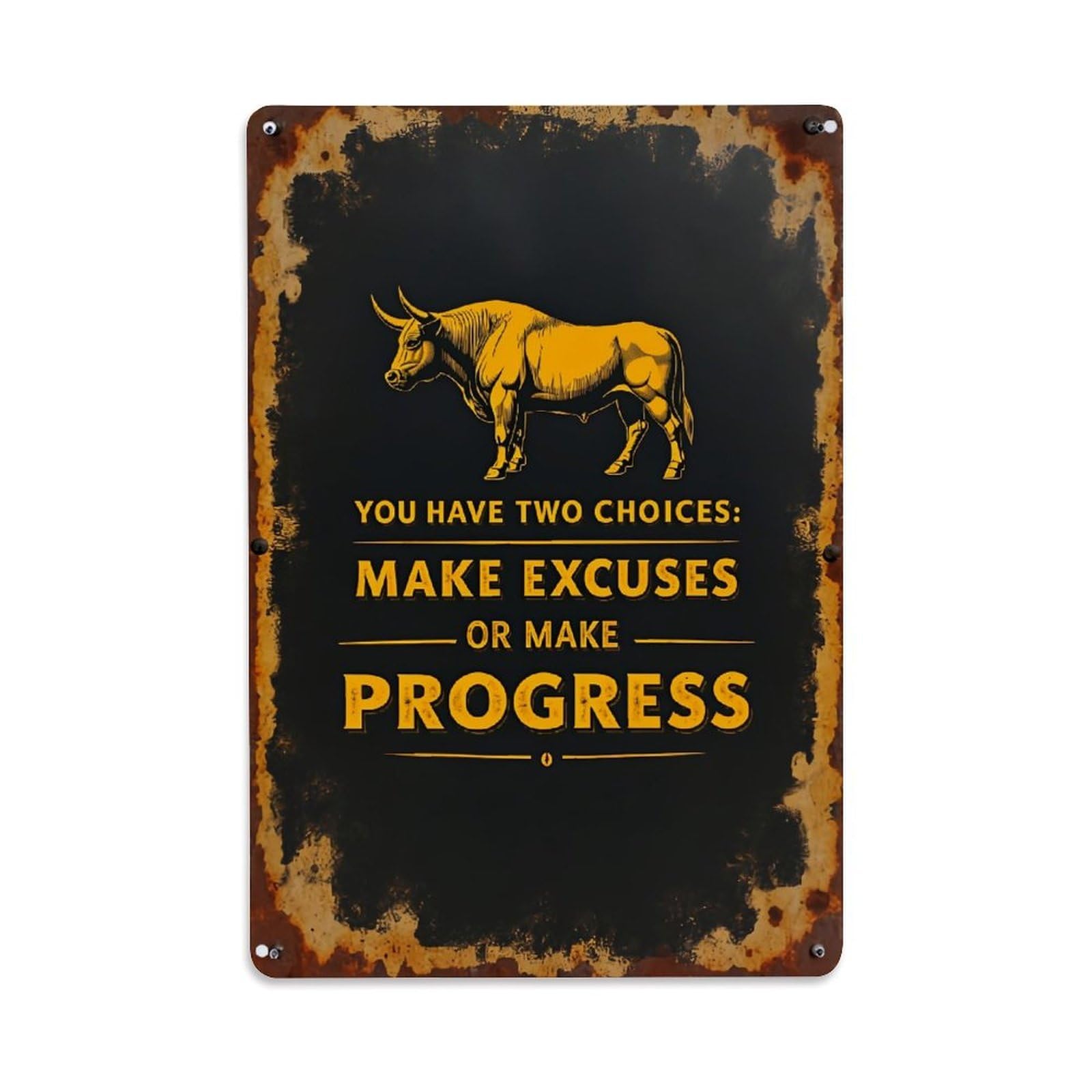 Yellow Bull Motivational Quote Sign Retro Metal Tin Sign, Vintage Metal Poster for home, Gaming Room, Studio Workshop,Bar,Garage Wall Art Decor 8x12 Inch