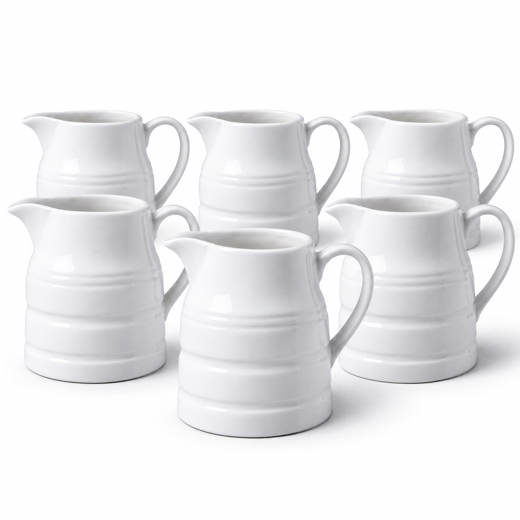 Porcelain Churn Jug – Traditional Milk & Cream Jug with Easy Pour Spout – White Glazed Serving Jug for Tea, Coffee & Sauces – White (Pack of 6-284ml(0.5 Pint))