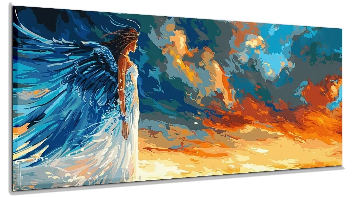 Peinture Numero Adulte Ange Peinture Numero Enfant, Kits de Peinture au Numéro Coloriage par Numero Adulte, Adulte Paint by Numbers avec 3 Pinceau et Pigment Acrylique, 55 x 140 cm Sans Cadre yf427